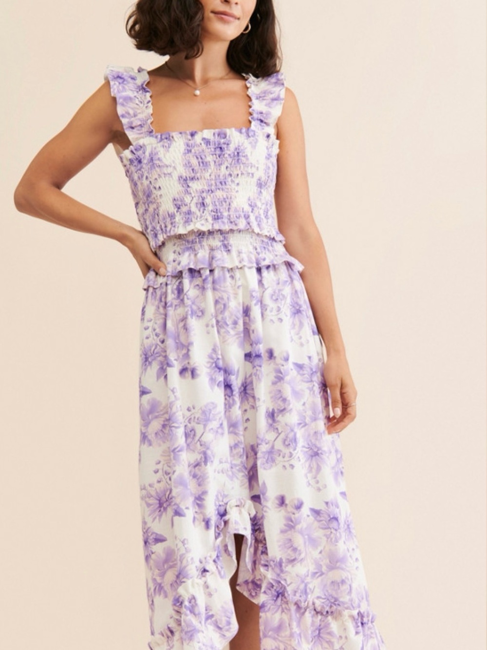 Anthro Especia Smocked Lavender Floral Maxi Dress